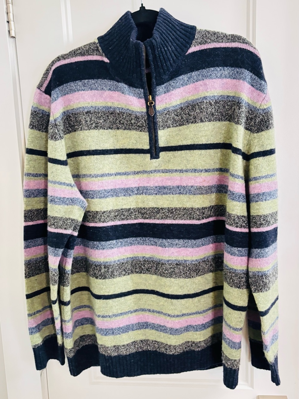 Northern isles ladies Striped Half-Zip Sweater in Pastel size XL, wool